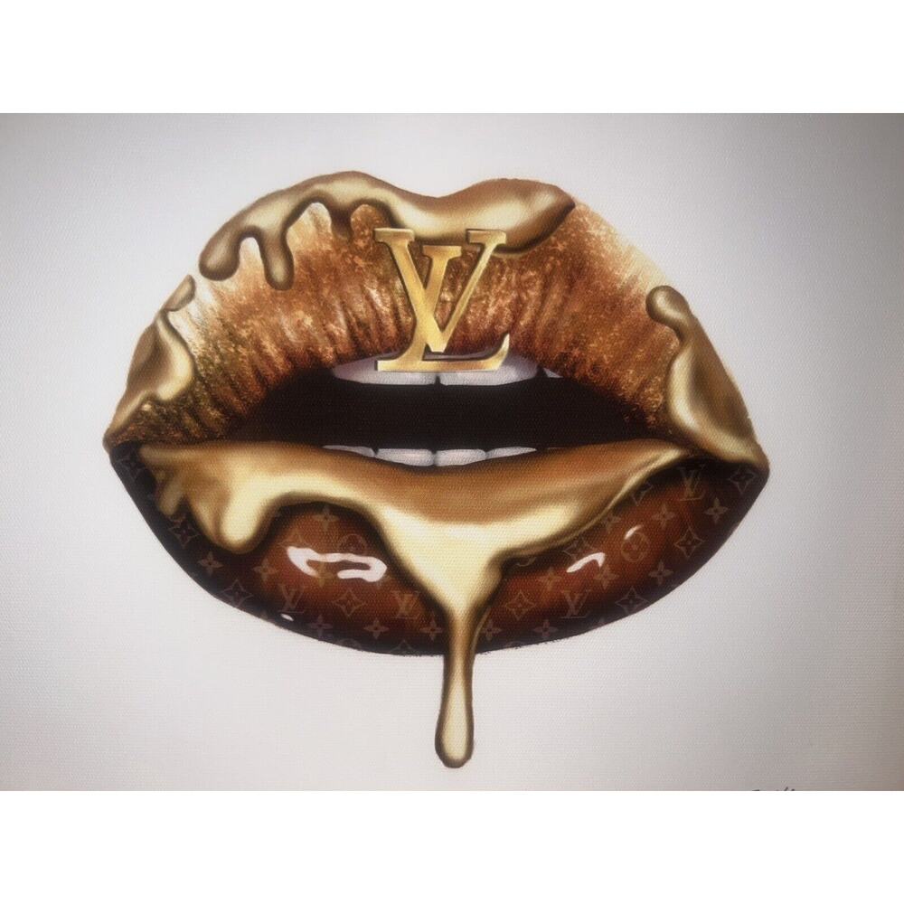 Stunning LV Brown With Gold Lips Drip Art Canvas LV Designer New Fast Shipping